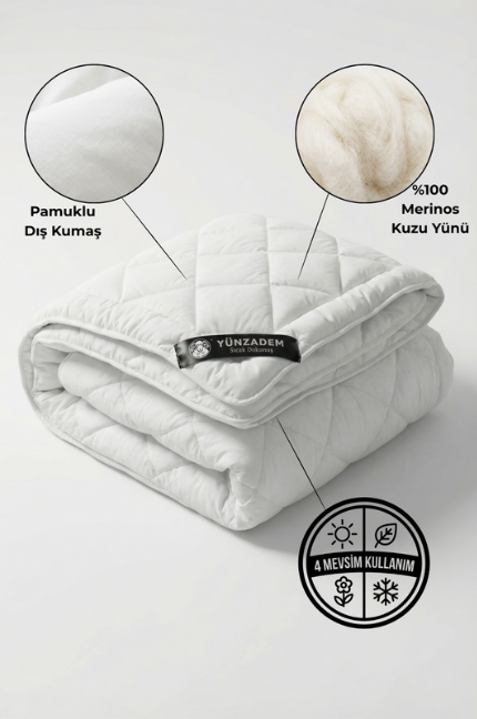 Çift Kişilik Yün Yorgan 195 - 215 cm (Merinos Kuzu Yünü)-3.150 kg