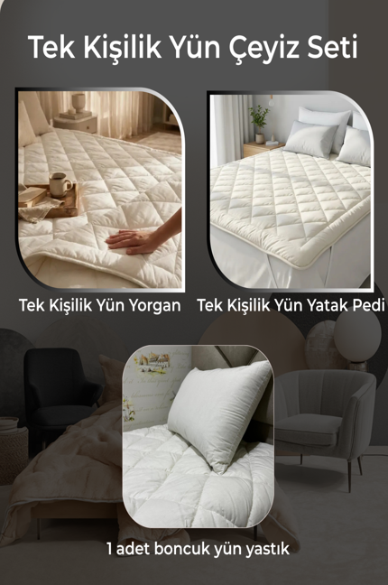 Tek Kişilik Yorgan + 100 x 200 Yatak Pedi + 1 Adet Yastık