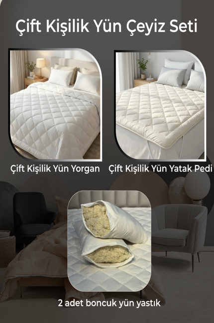Çift Kişilik Yorgan  + 160 x 200 yatak Pedi + 2 Adet Yastık